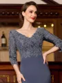 Gorgeous Sheath Jersey Lace V-Neck 3/4 Sleeves Floor-Length Mother of the Bride Dress