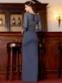 Gorgeous Sheath Jersey Lace V-Neck 3/4 Sleeves Floor-Length Mother of the Bride Dress