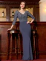 Gorgeous Sheath Jersey Lace V-Neck 3/4 Sleeves Floor-Length Mother of the Bride Dress