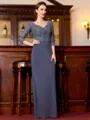 Gorgeous Sheath Jersey Lace V-Neck 3/4 Sleeves Floor-Length Mother of the Bride Dress
