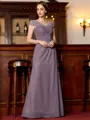 Unique Sheath Chiffon Lace V-Neck Short Sleeves Floor-Length Mother of the Bride Dress