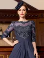 Stunning A-Line Chiffon Applique Scoop 3/4 Sleeves Asymmetrical Mother of the Bride Dress