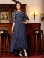 Stunning A-Line Chiffon Applique Scoop 3/4 Sleeves Asymmetrical Mother of the Bride Dress