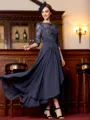 Stunning A-Line Chiffon Applique Scoop 3/4 Sleeves Asymmetrical Mother of the Bride Dress