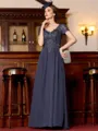 Flattering A-Line Chiffon Applique V-Neck Short Sleeves Floor-Length Mother of the Bride Dress