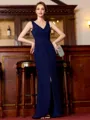 Timeless Sheath Stretch Crepe Ruched V-Neck Sleeveless Floor-Length Mother of the Bride Dress