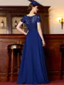 Glamorous A-Line Chiffon Lace V-Neck Short Sleeves Floor-Length Mother of the Bride Dress