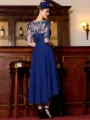 Polished A-Line Chiffon Applique Bateau 1/2 Sleeves Tea-Length Mother of the Bride Dress
