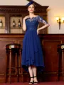 Polished A-Line Chiffon Applique Bateau 1/2 Sleeves Tea-Length Mother of the Bride Dress