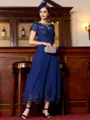 Immaculate A-Line Chiffon Applique Bateau Short Sleeves Tea-Length Mother of the Bride Dress