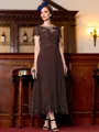 Immaculate A-Line Chiffon Applique Bateau Short Sleeves Tea-Length Mother of the Bride Dress