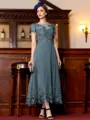 Immaculate A-Line Chiffon Applique Bateau Short Sleeves Tea-Length Mother of the Bride Dress