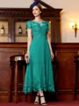 Immaculate A-Line Chiffon Applique Bateau Short Sleeves Tea-Length Mother of the Bride Dress