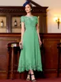 Immaculate A-Line Chiffon Applique Bateau Short Sleeves Tea-Length Mother of the Bride Dress