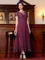 Immaculate A-Line Chiffon Applique Bateau Short Sleeves Tea-Length Mother of the Bride Dress