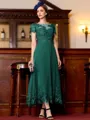 Immaculate A-Line Chiffon Applique Bateau Short Sleeves Tea-Length Mother of the Bride Dress