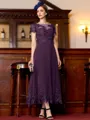 Immaculate A-Line Chiffon Applique Bateau Short Sleeves Tea-Length Mother of the Bride Dress