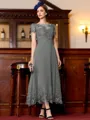 Immaculate A-Line Chiffon Applique Bateau Short Sleeves Tea-Length Mother of the Bride Dress