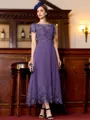 Immaculate A-Line Chiffon Applique Bateau Short Sleeves Tea-Length Mother of the Bride Dress