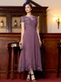Immaculate A-Line Chiffon Applique Bateau Short Sleeves Tea-Length Mother of the Bride Dress