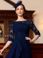 Understated A-Line Chiffon Applique Bateau 3/4 Sleeves Floor-Length Mother of the Bride Dress