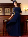 Understated A-Line Chiffon Applique Bateau 3/4 Sleeves Floor-Length Mother of the Bride Dress