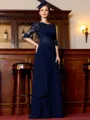Understated A-Line Chiffon Applique Bateau 3/4 Sleeves Floor-Length Mother of the Bride Dress
