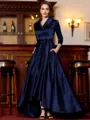 Charming A-Line Satin Ruched V-Neck Long Sleeves Asymmetrical Mother of the Bride Dress