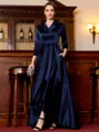 Charming A-Line Satin Ruched V-Neck Long Sleeves Asymmetrical Mother of the Bride Dress