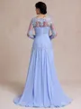 Unique A-line Bateau Long Sleeves Appliques Lace Sweep Train Chiffon Mother of the Bride Dress