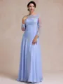 Unique A-line Bateau Long Sleeves Appliques Lace Sweep Train Chiffon Mother of the Bride Dress