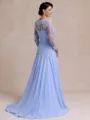 Unique A-line Bateau Long Sleeves Appliques Lace Sweep Train Chiffon Mother of the Bride Dress