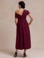 Flattering A-line Pleated Ankle-Length Stretch Crepe Mother of the Bride Dress