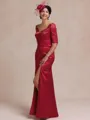 Graceful Sheath V-Neck 1/2 Sleeves Appliques Lace Floor-Length Silk like Satin Mother of the Bride Dress