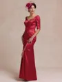 Graceful Sheath V-Neck 1/2 Sleeves Appliques Lace Floor-Length Silk like Satin Mother of the Bride Dress