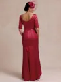Graceful Sheath V-Neck 1/2 Sleeves Appliques Lace Floor-Length Silk like Satin Mother of the Bride Dress