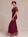 Chic Sheath V-Neck Short Sleeves Floor-Length Lace Mother of the Bride Dress