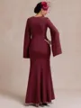 Charming Sheath Scoop Long Sleeves Rhinestone Floor-Length Stretch Crepe Mother of the Bride Dress