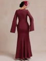 Charming Sheath Scoop Long Sleeves Rhinestone Floor-Length Stretch Crepe Mother of the Bride Dress