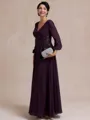 Stylish A-line V-Neck Long Sleeves Appliques Lace Ankle-Length Chiffon Mother of the Bride Dress
