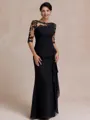 Unique Sheath Scoop 1/2 Sleeves Appliques Lace Floor-Length Chiffon Mother of the Bride Dress