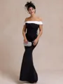 Sophisticated Sheath Off-the-Shoulder Floor-Length Stretch Crepe Mother of the Bride Dress