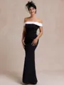 Sophisticated Sheath Off-the-Shoulder Floor-Length Stretch Crepe Mother of the Bride Dress