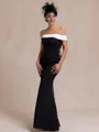 Sophisticated Sheath Off-the-Shoulder Floor-Length Stretch Crepe Mother of the Bride Dress