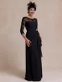 Rhythmic A-line Scoop 3/4 Sleeves Appliques Lace Floor-Length Chiffon Mother of the Bride Dress