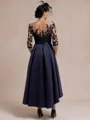 Tasteful A-line Bateau 3/4 Sleeves Appliques Lace Asymmetrical Satin Mother of the Bride Dress