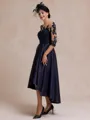 Tasteful A-line Bateau 3/4 Sleeves Appliques Lace Asymmetrical Satin Mother of the Bride Dress