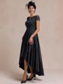 Understated A-line Scoop Short Sleeves Appliques Lace Asymmetrical Satin Mother of the Bride Dress