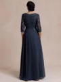 Tasteful A-line V-Neck 3/4 Sleeves Appliques Lace Floor-Length Chiffon Mother of the Bride Dress