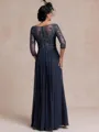 Radiant A-line Scoop 3/4 Sleeves Appliques Lace Floor-Length Chiffon Mother of the Bride Dress